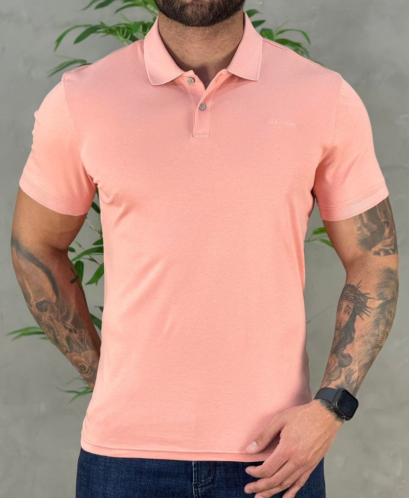 Camisa Polo Rosa Claro Mesclado Masculina Liquid Touch - Calvin Klein