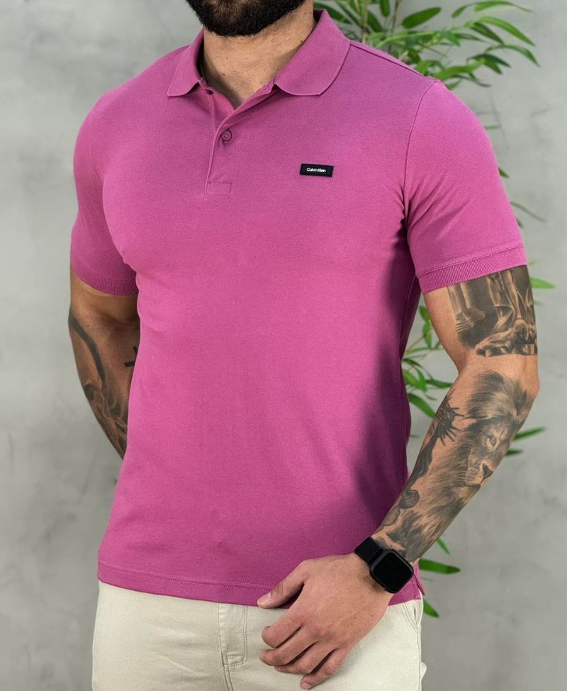 Camisa Polo Rosa Masculina Slim Piquet - Calvin Klein