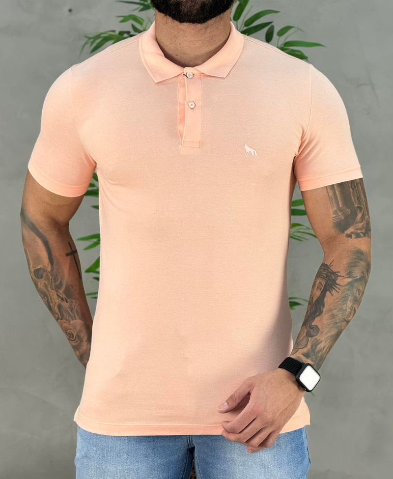 Camisa Polo Rosa Quartzo Masculina Logo Wolf - Acostamento