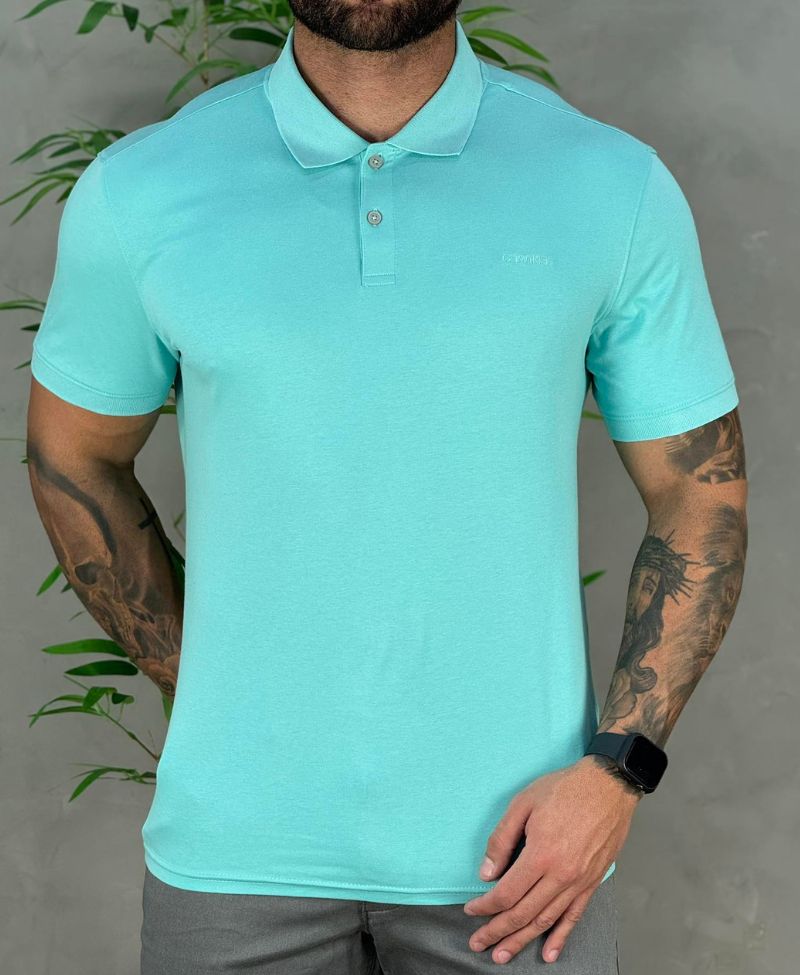 Camisa Polo Verde Agua Mesclado Masculina Liquid Touch - Calvin Klein