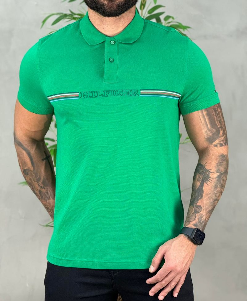 Camisa Polo Verde Masculina Monotype - Tommy Hilfiger
