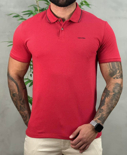 Camisa Polo Vermelho Masculina Slim With trims - Calvin Klein