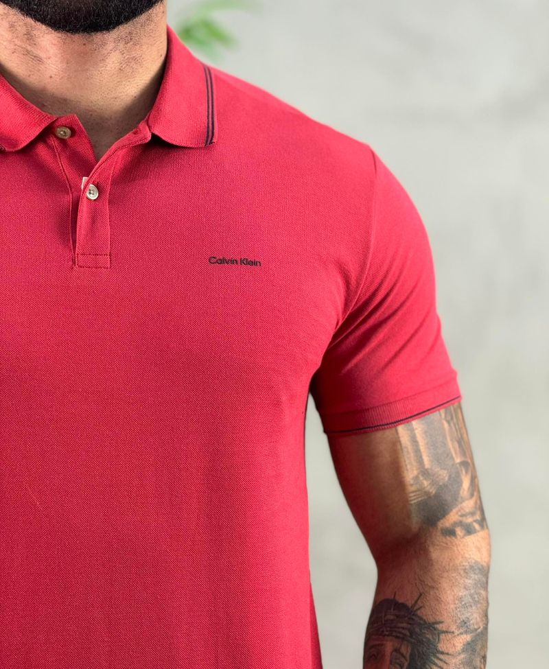 Camisa Polo Vermelho Masculina Slim With trims - Calvin Klein