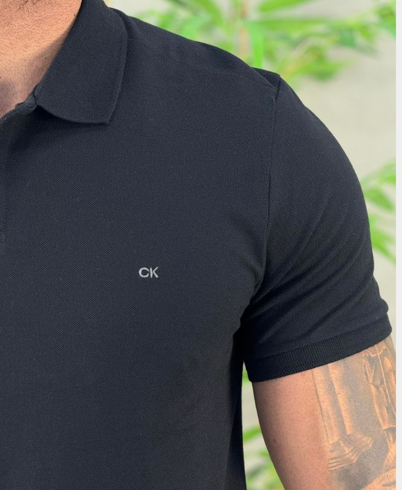 Camisa Polo preta Masculina Logo Ck - Calvin Klein