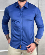Camisa Social Azul Bic Básica Acetinada - Paladho's Jeans Wear