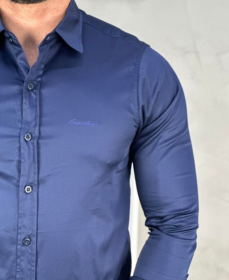 Camisa Social Azul Marinho Básica Acetinada - Paladho's Jeans Wear