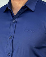 Camisa Social Azul Marinho Básica Acetinada - Paladho's Jeans Wear