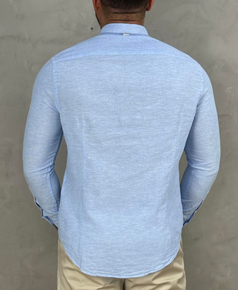 Camisa Azul Bebe Manga Longa Masculina With Linen - Aramis