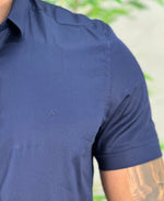 Camisa Social Azul Marinho Manga Curta Masculina Super Slim - Aramis