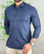 Camisa Social Azul Marinho Manga Longa Masculina Slim Stretch - Aramis