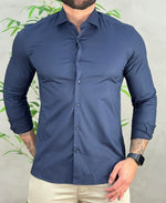 Camisa Social Azul Marinho Manga Longa Masculina Slim Stretch - Aramis