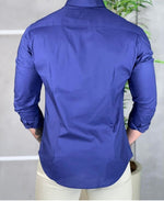 Camisa Social Azul Masculina Básica Acetinada - Per Pochi