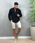 Camisa Preta Com Detalhe De Amarrar Masculino Lisa - Per Pochi