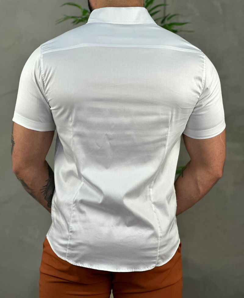Camisa Social Branca Manga Curta Básica Acetinada - Paladho's Jeans Wear