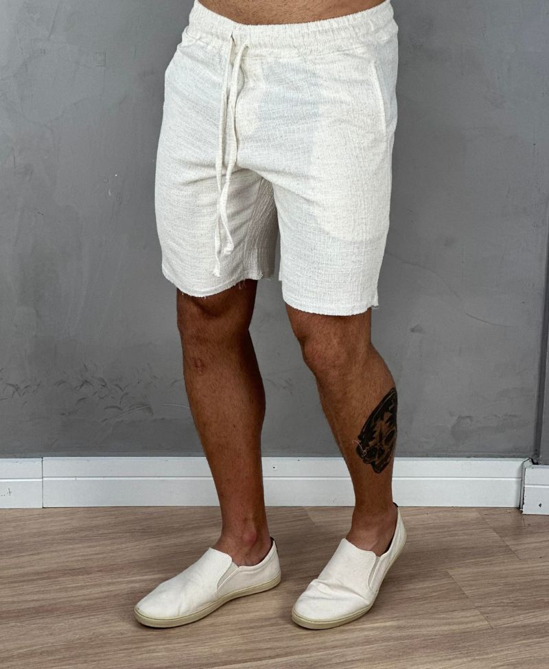 Bermuda Linho Comfort Slim Off-White - Moda Masculina