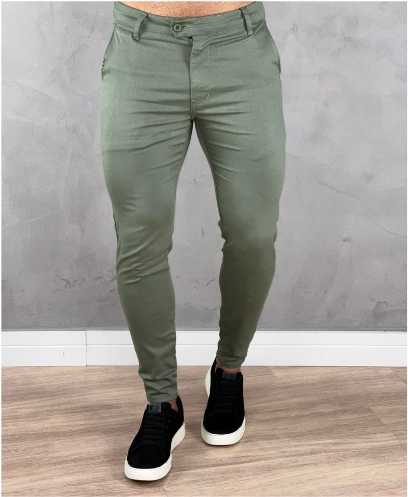 Calça Verde Musgo Alfaiataria Masculina Super Skinny - Truehero