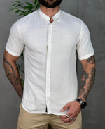 Camisa Social Branca Manga Curta Masculina Básica - Per Pochi