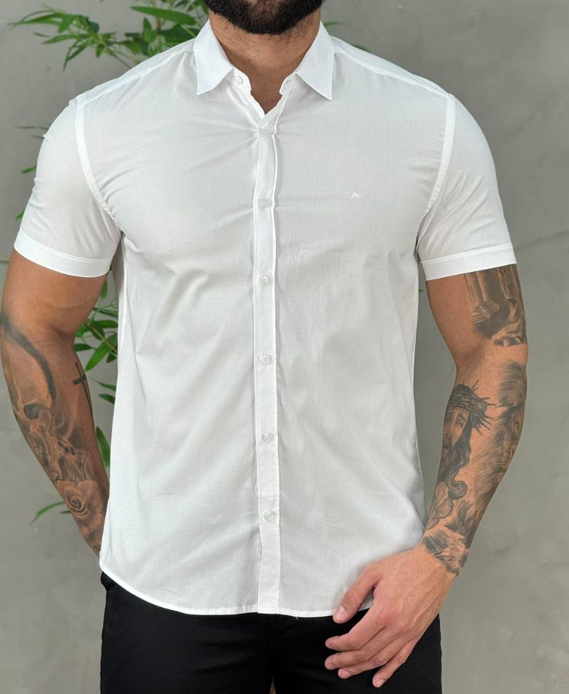 Camisa Social Branca Manga Curta Masculina Slim Stretch - Aramis