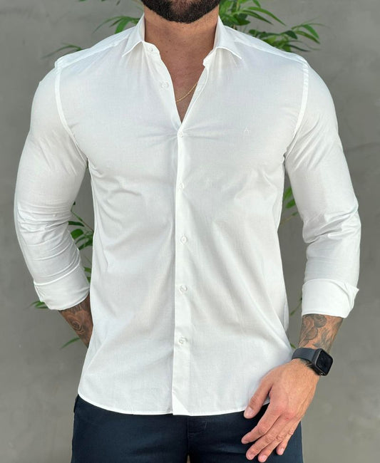 Camisa Social Branca Manga Longa Masculina Slim Stretch - Aramis
