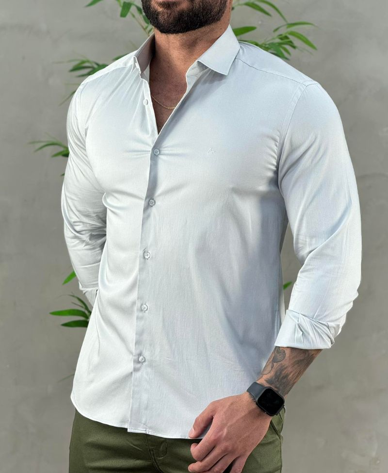 Camisa Social Cinza Manga Longa Masculina Stretch - Aramis