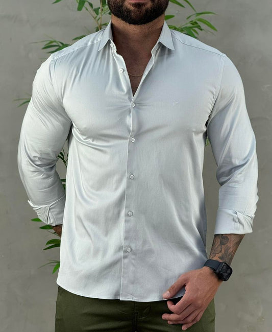 Camisa Social Cinza Manga Longa Masculina Stretch - Aramis