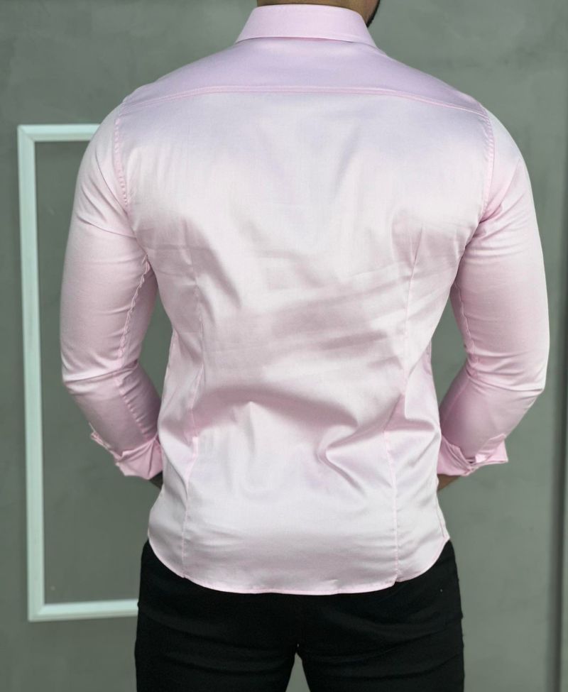 Camisa Social Rosa Bebe Masculina Básica Acetinada - Paladho's Jeans Wear