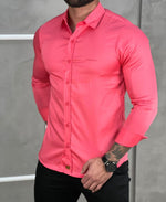 Camisa Social Rosa Masculina Básica Acetinada - Paladho's Jeans Wear