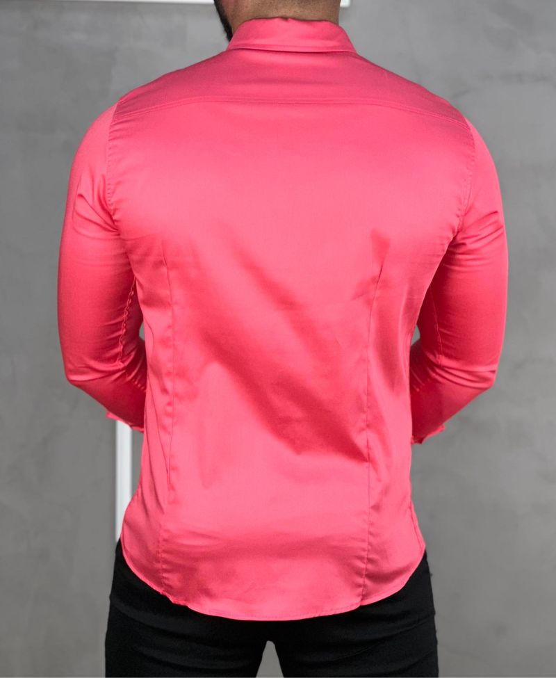Camisa Social Rosa Masculina Básica Acetinada - Paladho's Jeans Wear