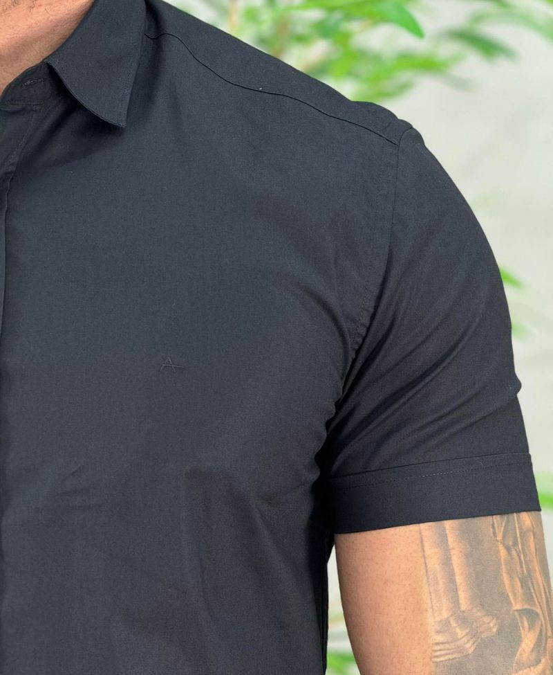 Camisa Social Preta Manga Curta Masculina Slim Stretch - Aramis