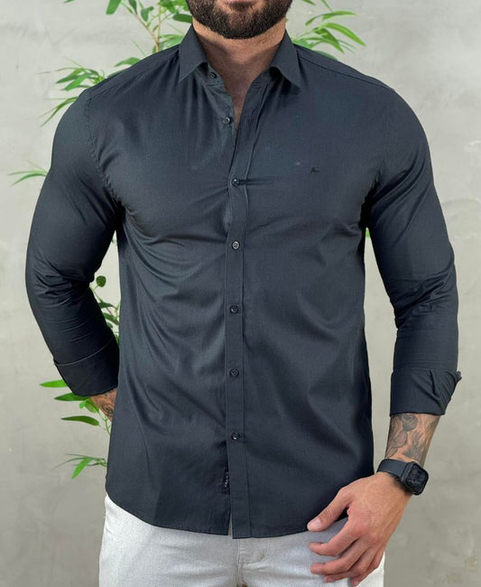 Camisa Social Preta Manga Longa Masculina Stretch - Aramis