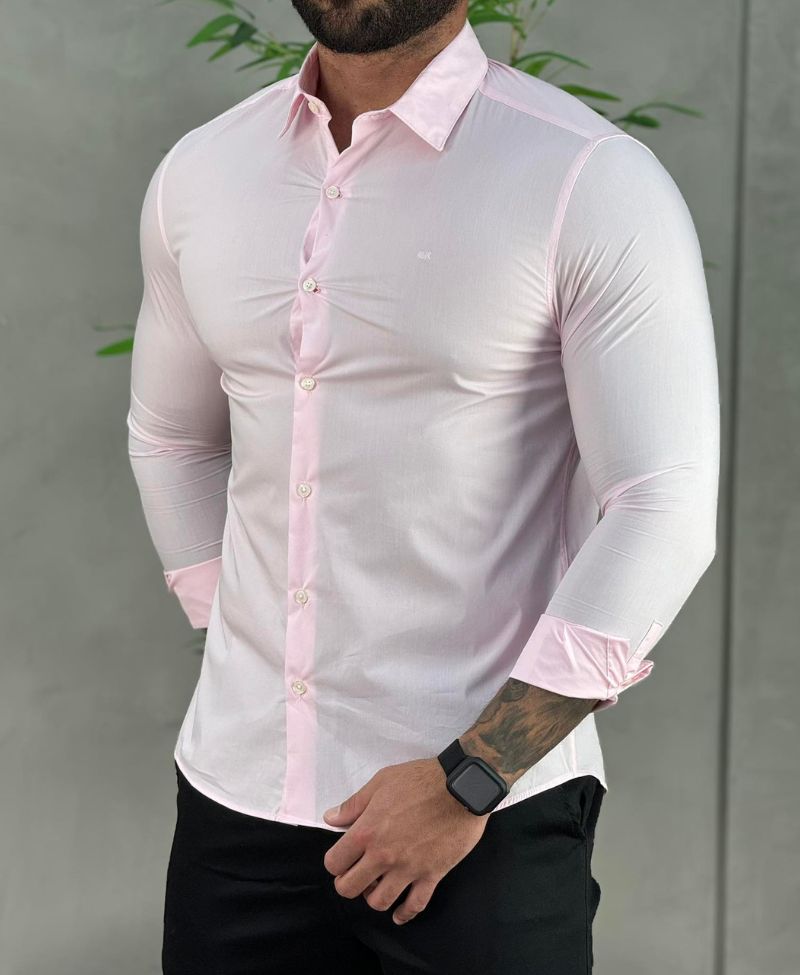 Camisa Social Rosa Claro Masculina Slim - Calvin Klein