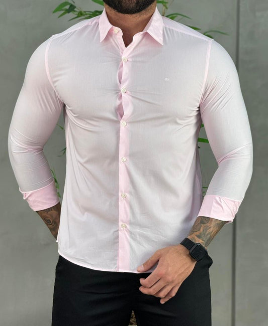 Camisa Social Rosa Claro Masculina Slim - Calvin Klein