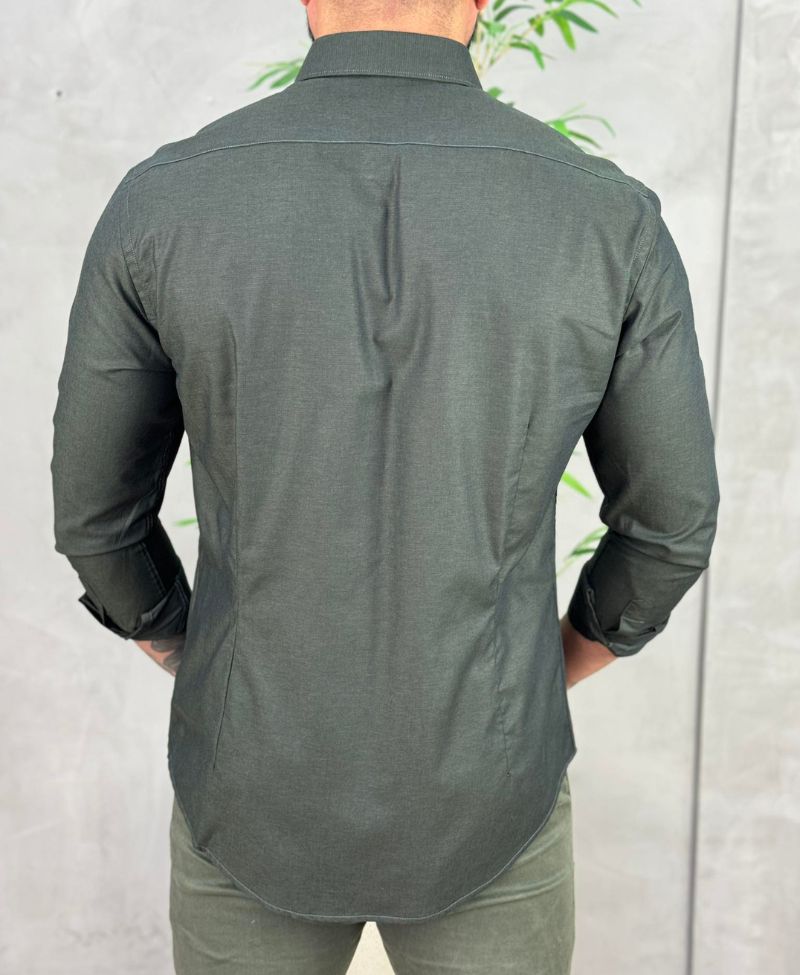 Camisa Verde Militar Manga Longa Masculina Slim - Aramis