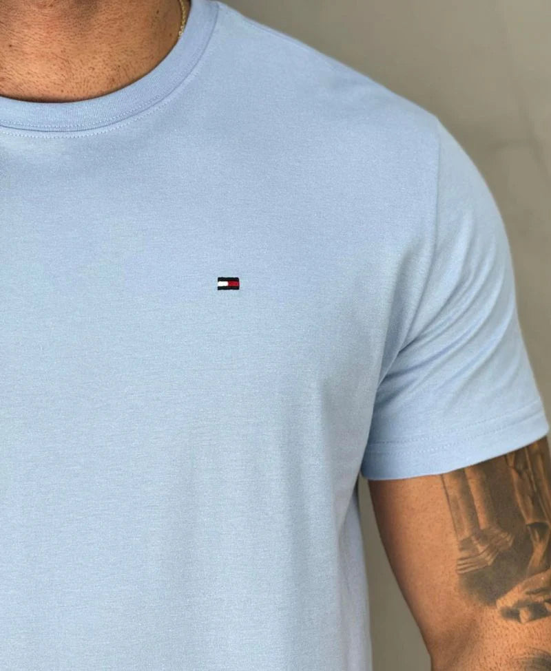 Kit 2 Camisetas Caqui e Azul Bebe Masculino Básica - Tommy Hilfiger