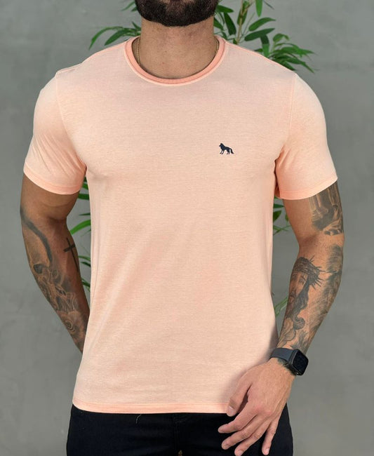 Camiseta Rosa Quartzo Casual Masculina Lobo Costas - Acostamento