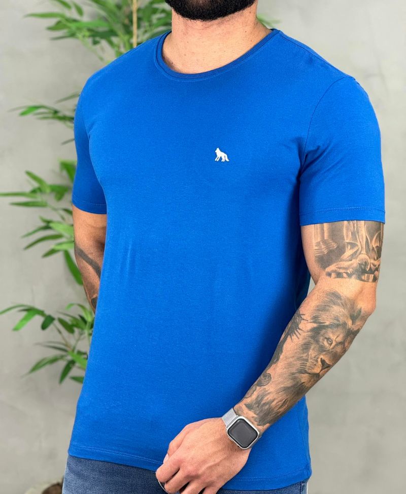 Camiseta Azul Bic Casual Masculina Wolf - Acostamento