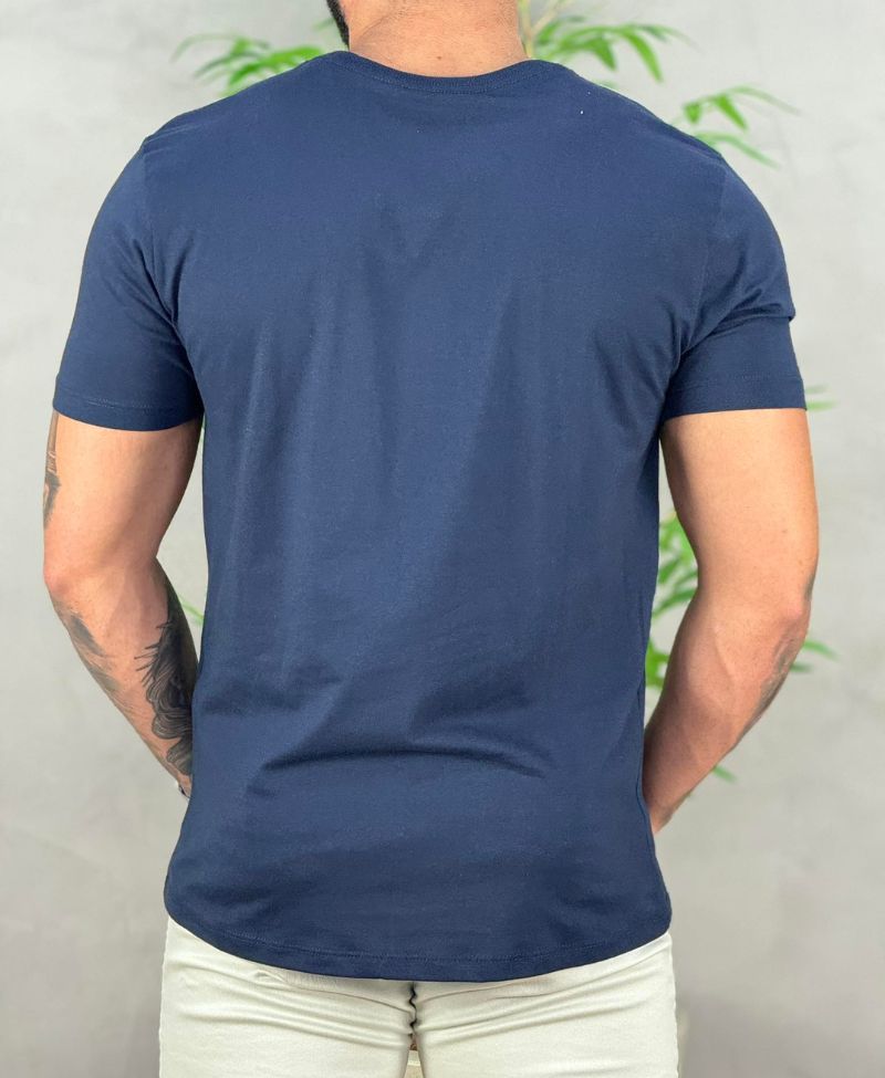 Camiseta Azul Marinho Casual Masculina Line Wolf - Acostamento
