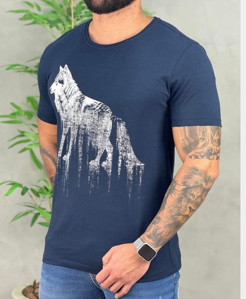 Camiseta Azul Marinho Casual Masculina React Ludic - Acostamento