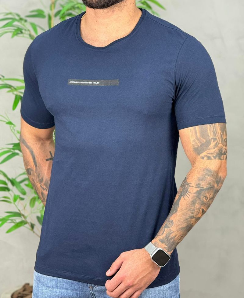 Camiseta Azul Marinho Casual Masculina Risk Uv - Acostamento