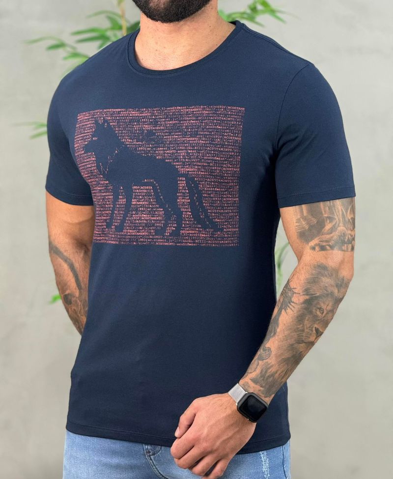 Camiseta Azul Marinho Casual Masculina String Art - Acostamento