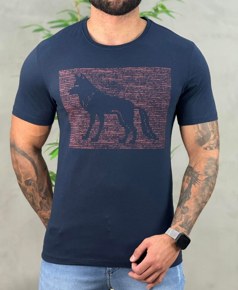 Camiseta Azul Marinho Casual Masculina String Art - Acostamento