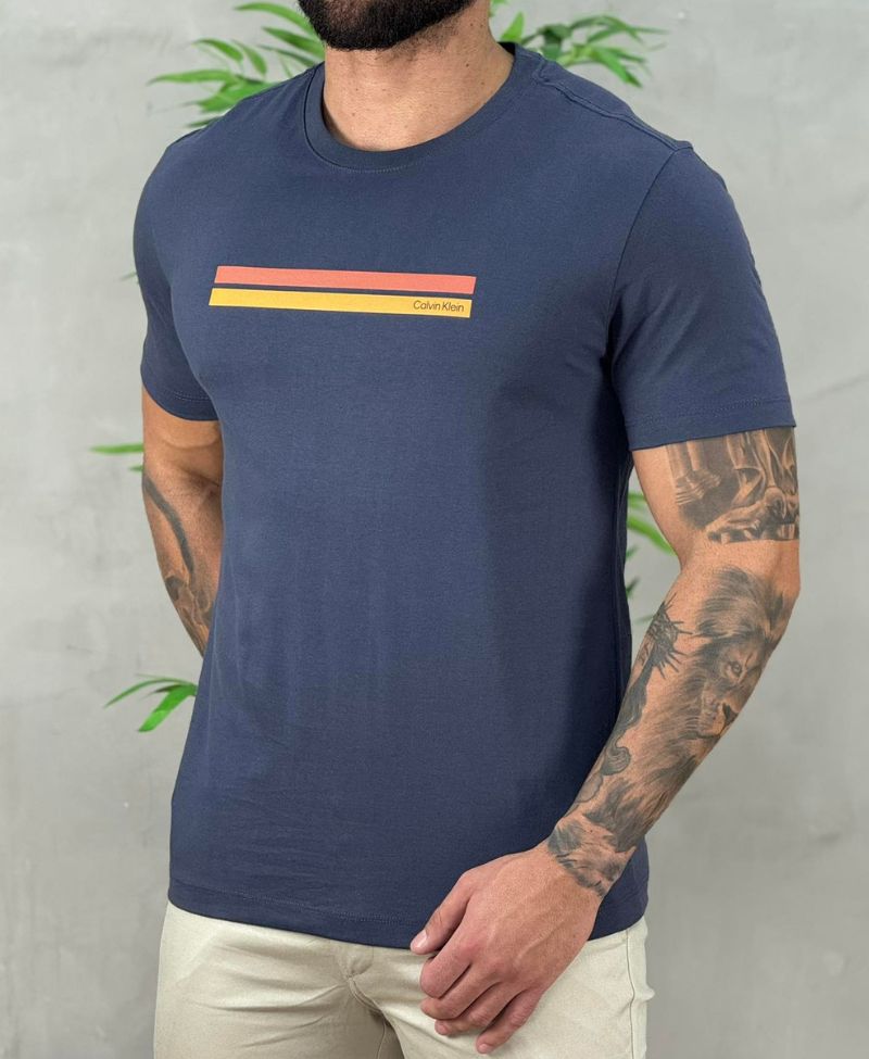 Camiseta Azul Marinho Masculina Duble Line - Calvin Klein