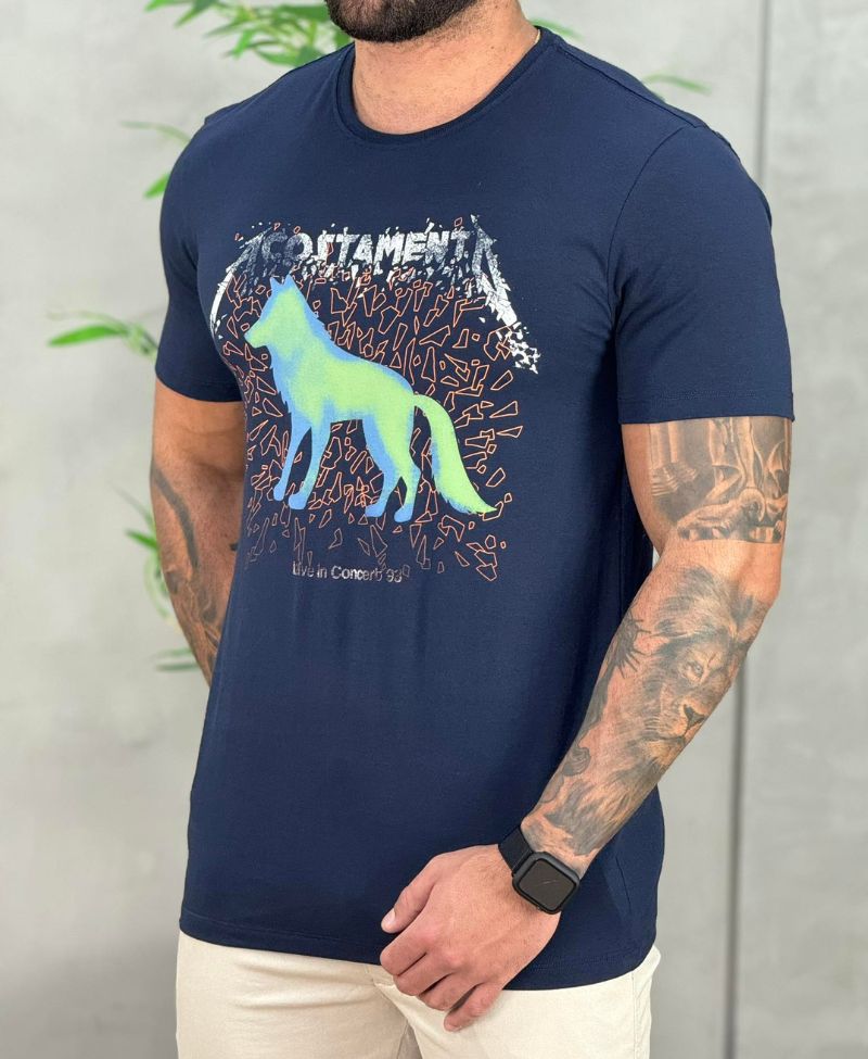 Camiseta Azul Marinho Masculina Elastano Mc - Acostamento