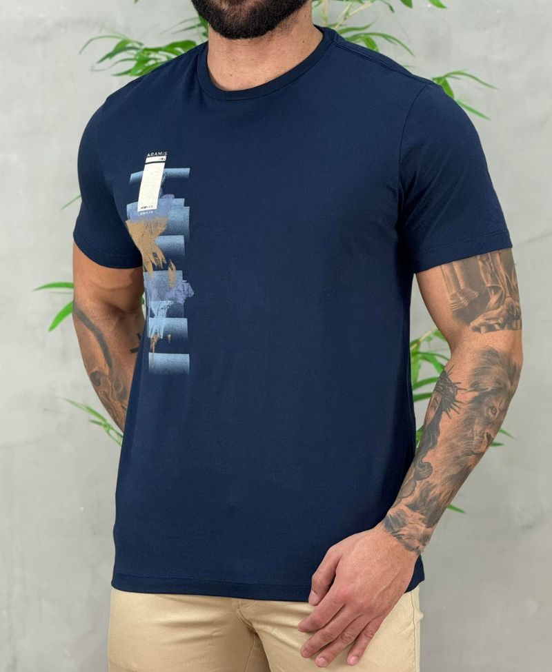 Camiseta Azul Marinho Masculina Flower Print - Aramis