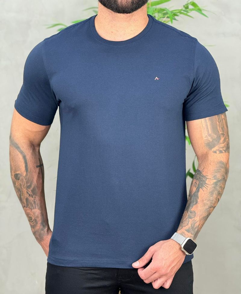 Camiseta Azul Marinho Masculina Malha Regular - Aramis