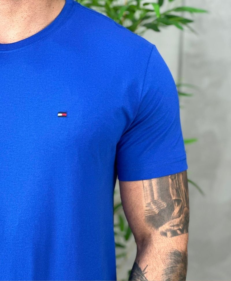 Camiseta Azul Masculina Com Logo No Peito - Tommy Hilfiger