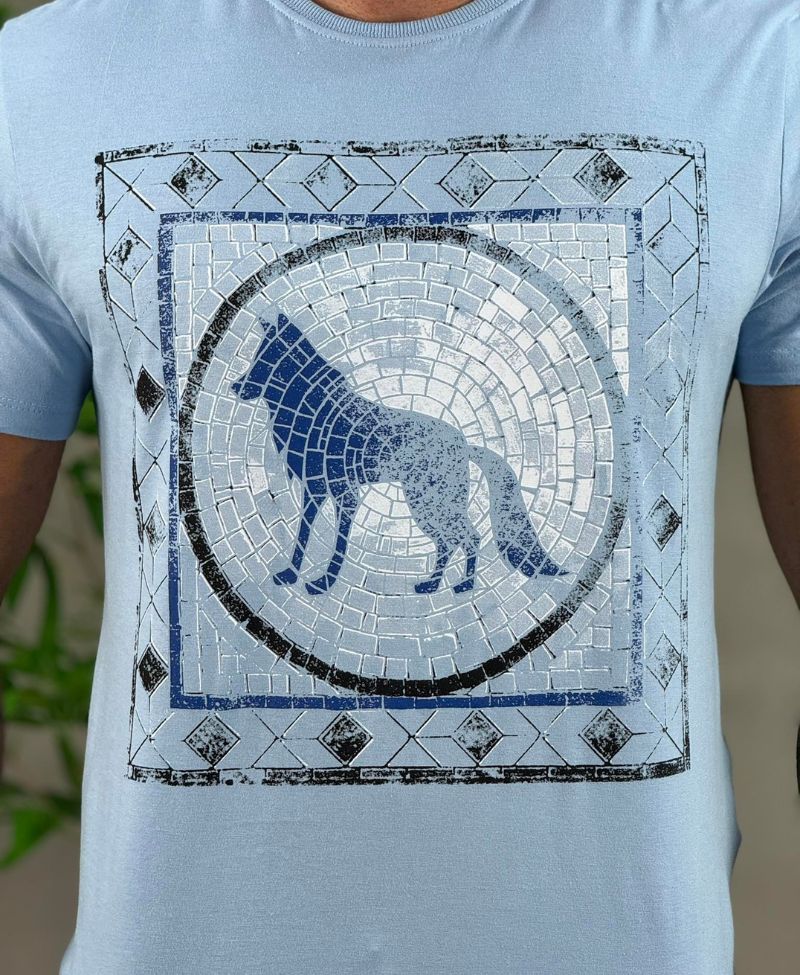 Camiseta Azul Sky Casual Masculina String Art - Acostamento