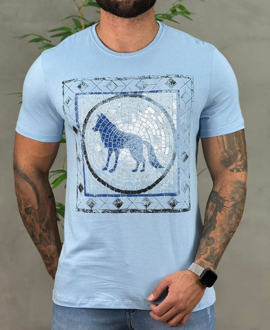 Camiseta Azul Sky Casual Masculina String Art - Acostamento