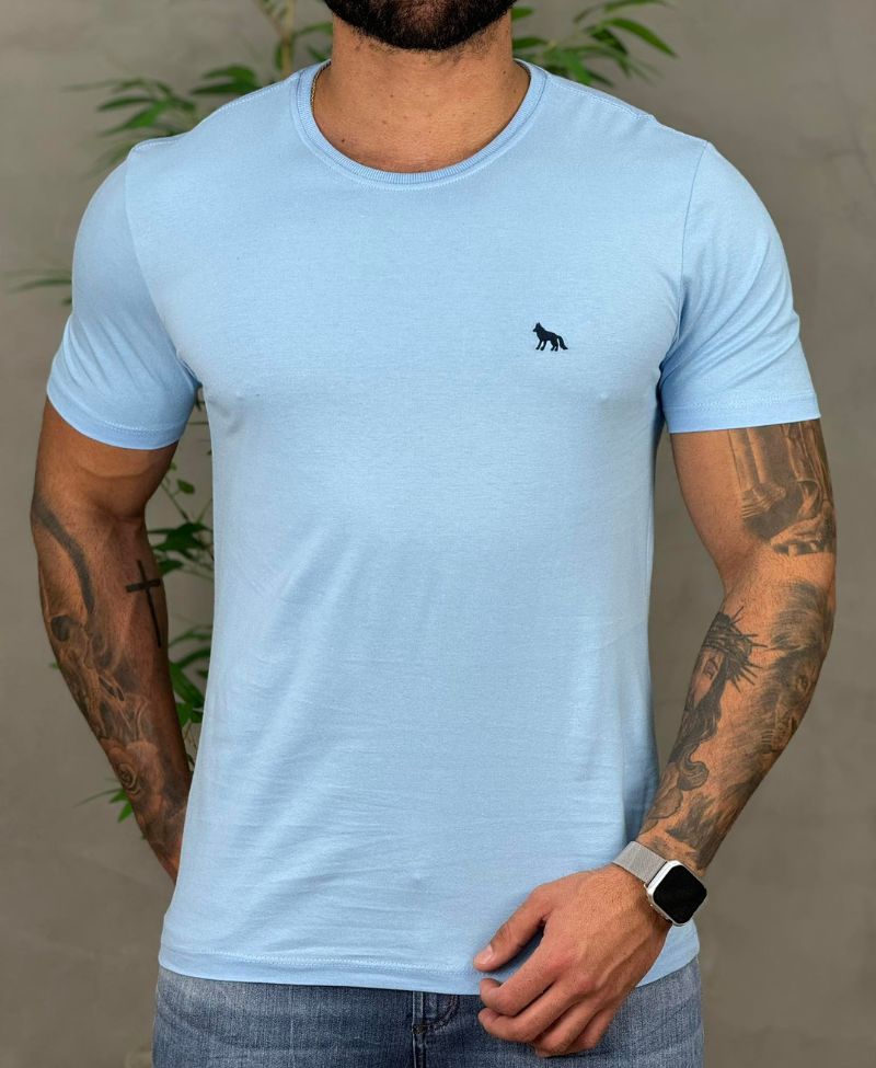 Camiseta Azul Sky Casual Masculina Wolf - Acostamento