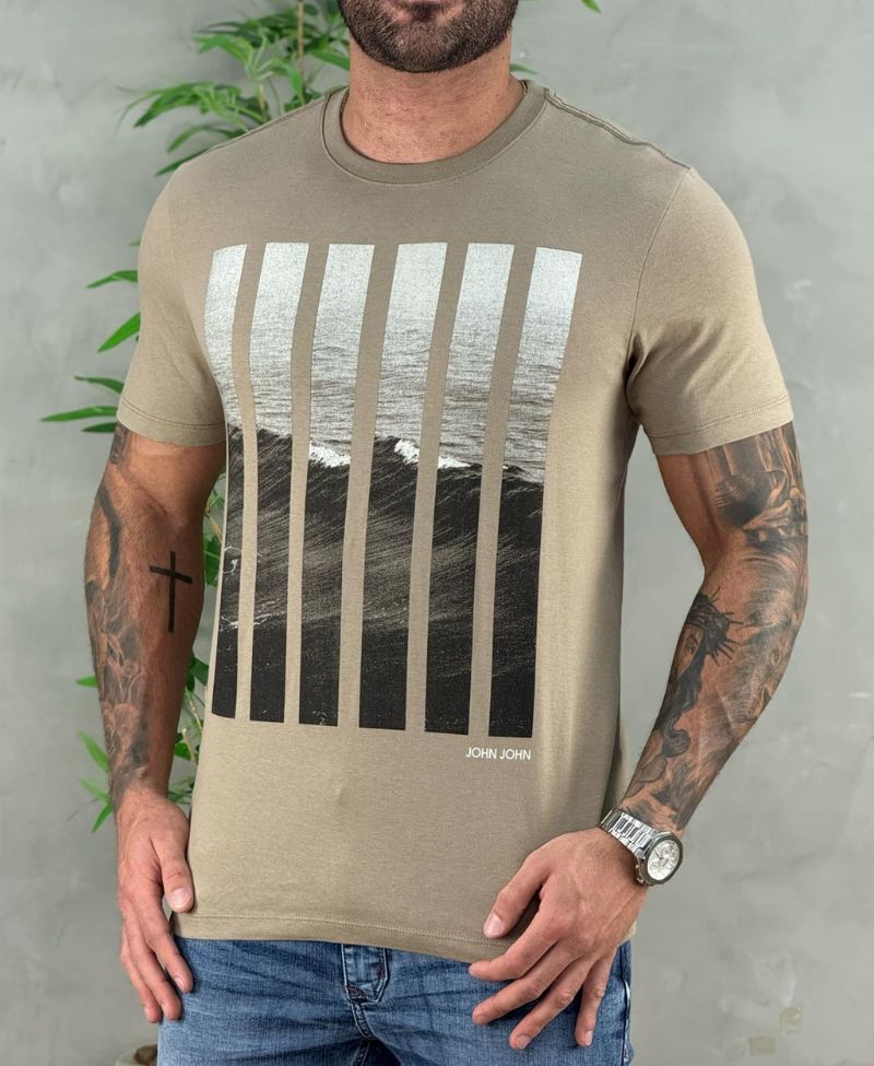 Camiseta Bege Masculina Cut Wave - John John